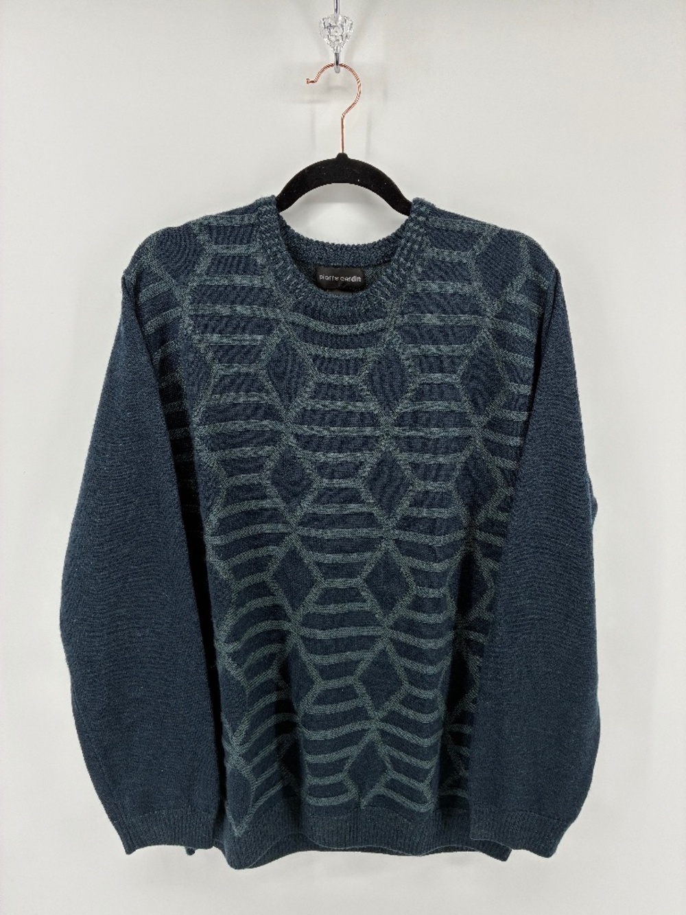 Pierre Cardin 50% Wool Blend Dark Blue Textured Crewneck Sweater
